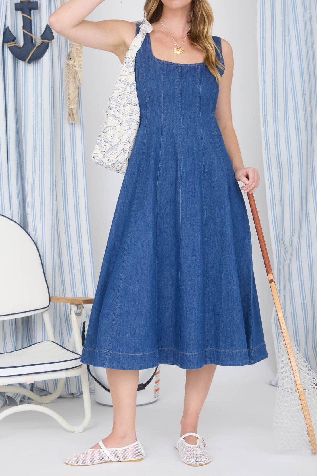 Sleeveless Princess Denim A-Line Dress