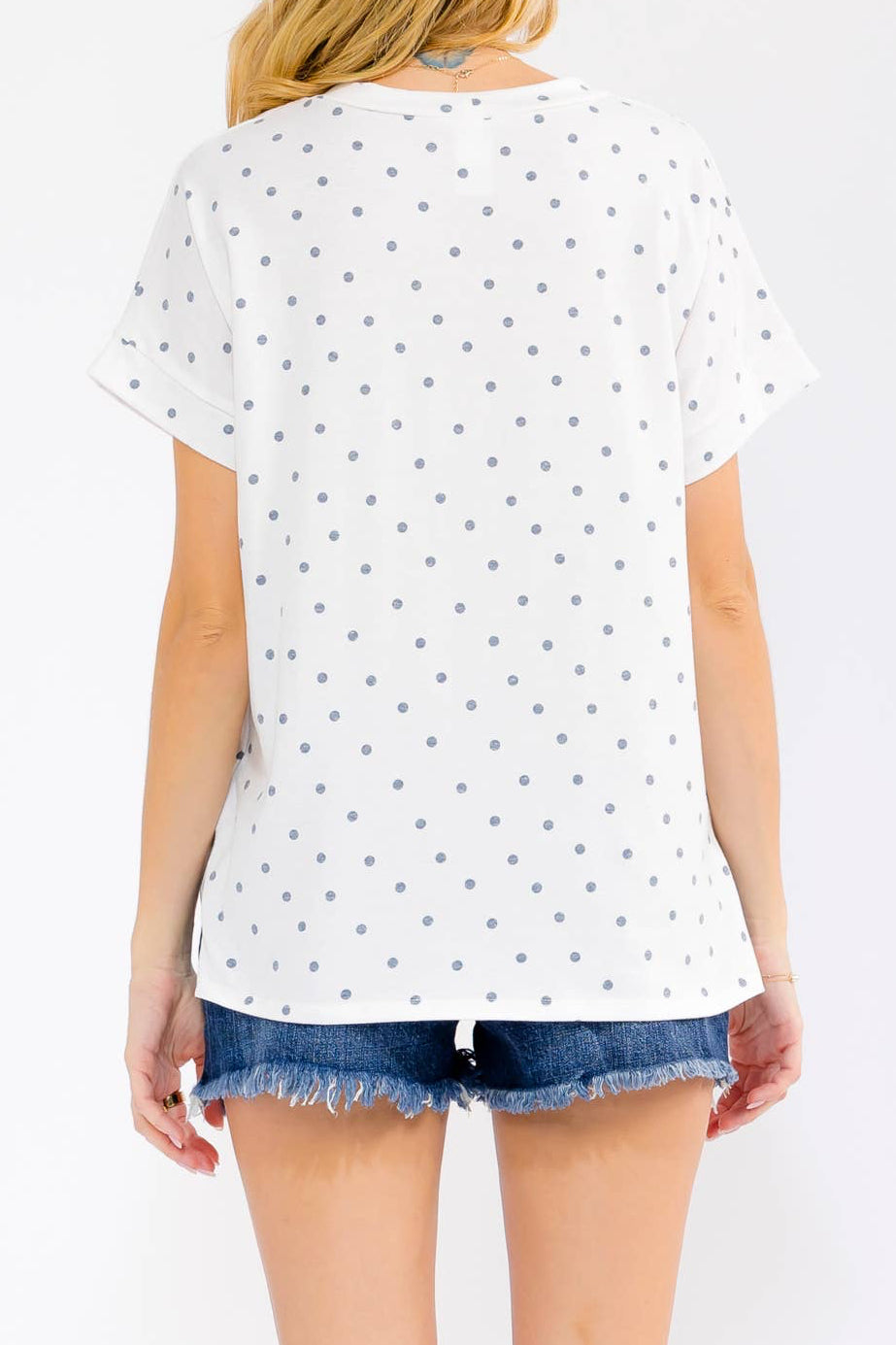 Cream Polka Dot Banded Short Sleeve Top