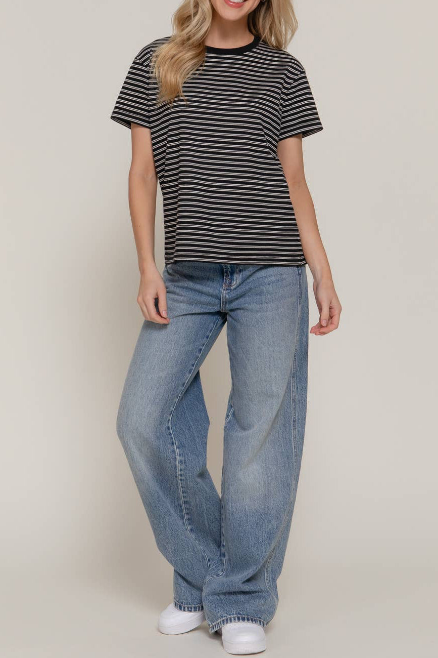 Short Sleeve Round Neck Y/D Stripe Tee