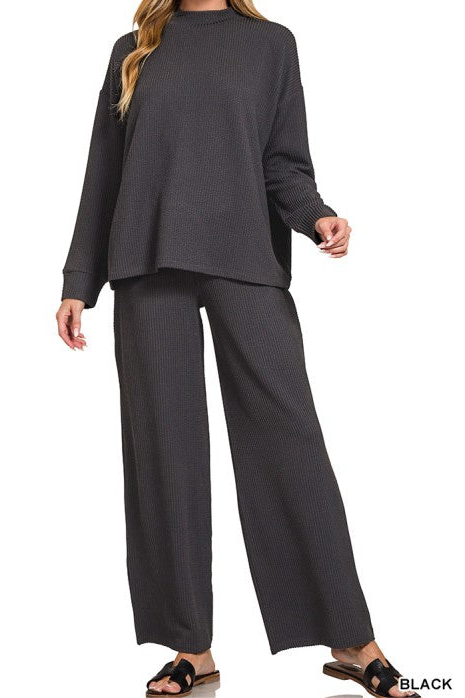 Raised Rib Mock Neck and Pants Set