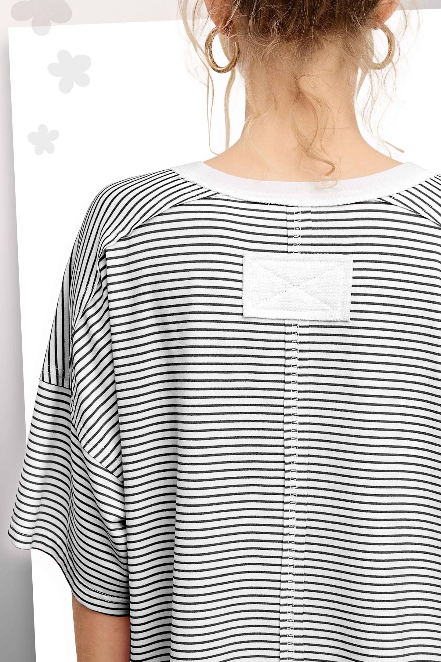 Basic Striped Drop Shoulder Short Sleeve Top