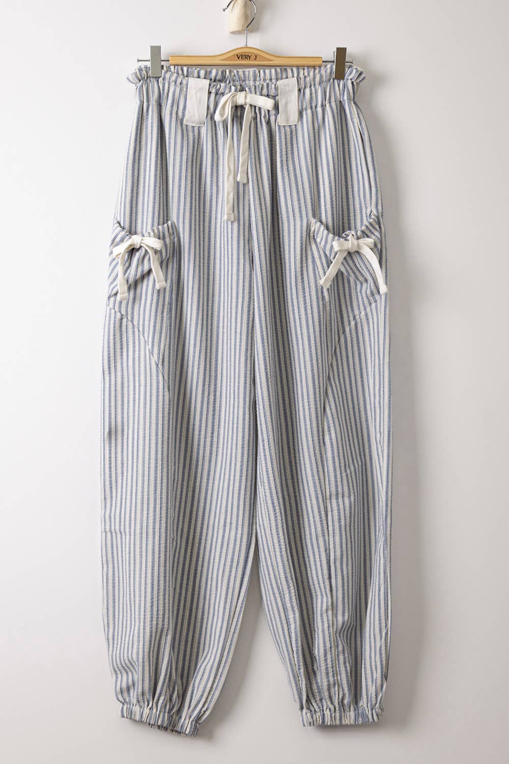 Bow Detail Stripe Textured Woven Pants