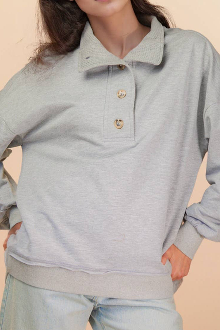 Mock Neck Mineral Washed Knit Causal Top