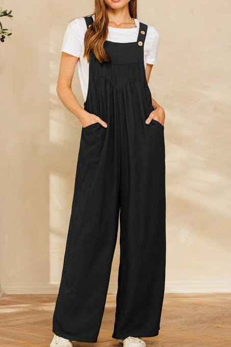 Solid Button Sling Jumpsuit