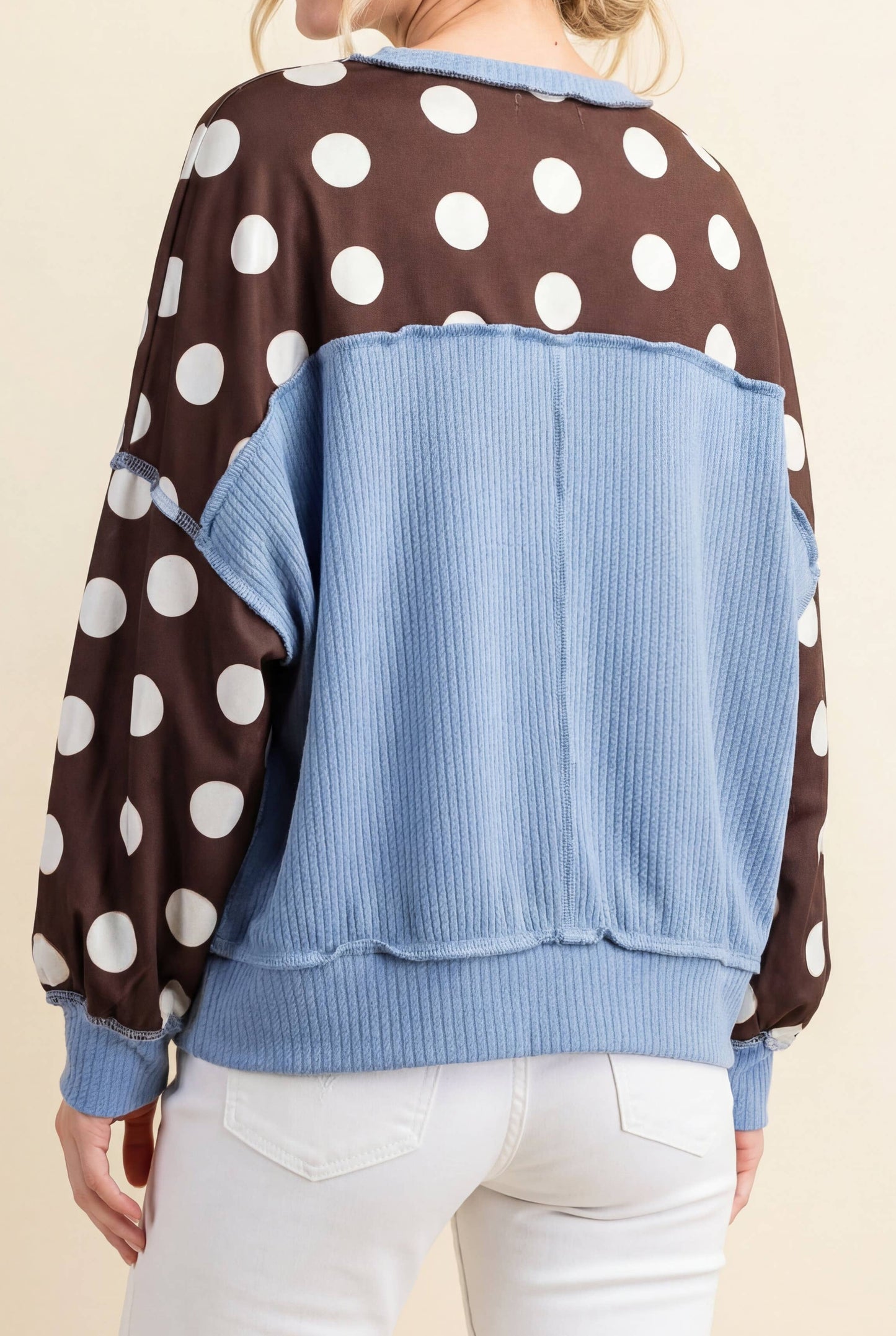 Polka Dot Contrast Trim Oversized Pullover Top