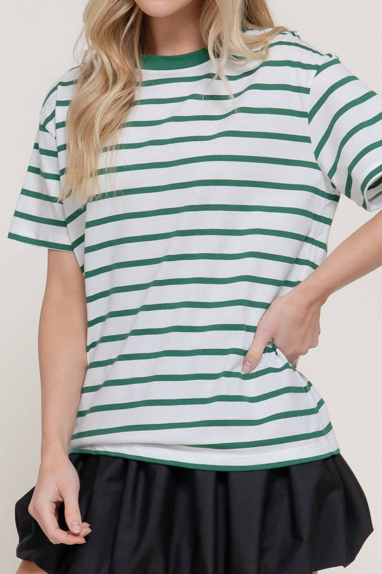 Short Sleeve Crew Neck Y/D Stripe Oversize T-Shirt
