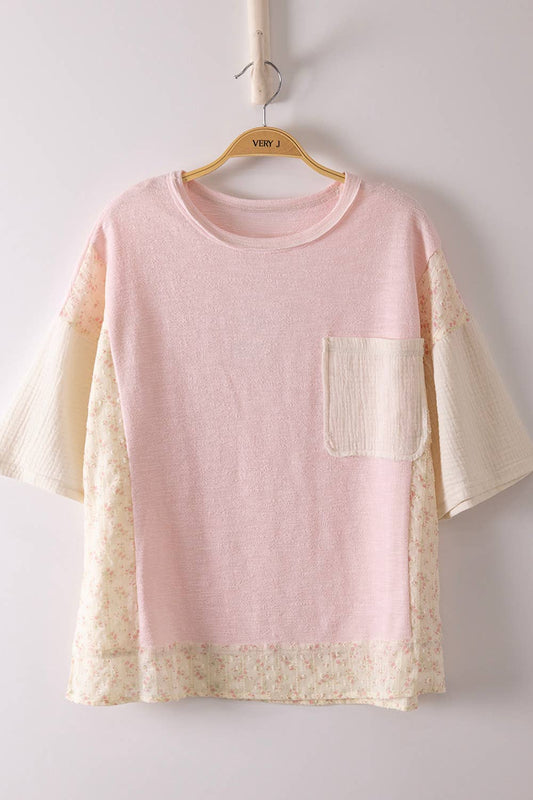Pink Oversized Mixed Media Knit Top