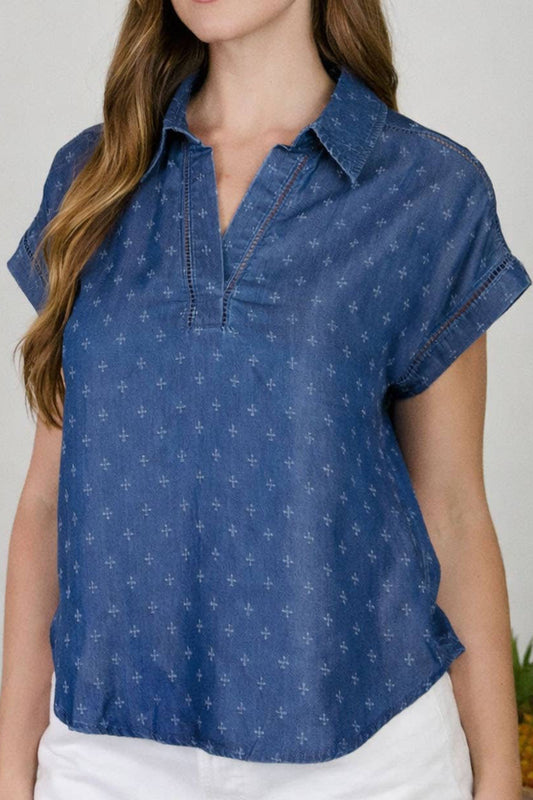 Dark Chambray Jacquard Blouse
