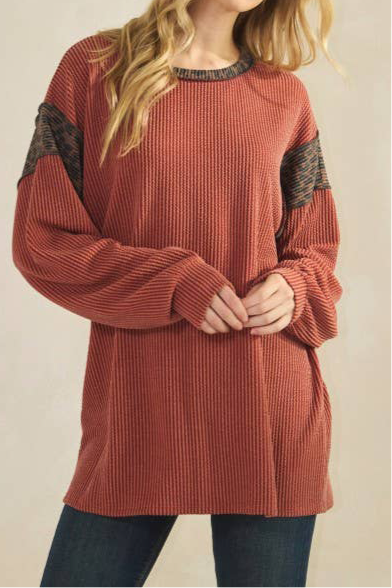 Long Sleeve Urban Ribbed Leopard Ringer