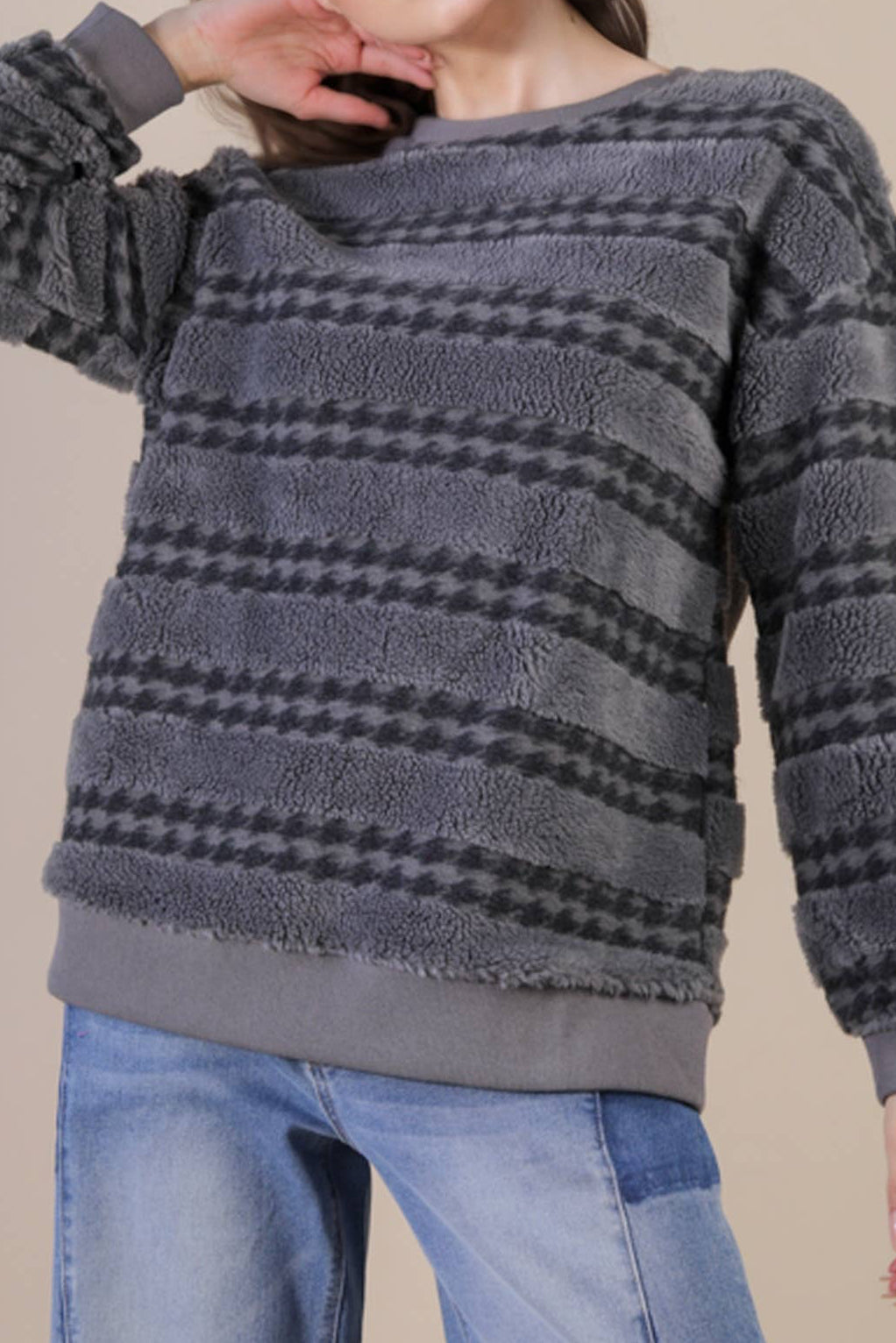 Oversized Textured Fleece Casual Comfy Top