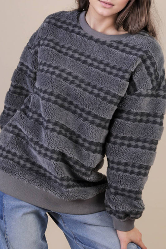 Oversized Textured Fleece Casual Comfy Top