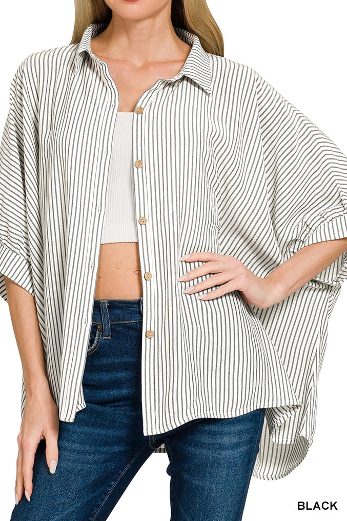 Zenana Stripe Woven Boxy Top