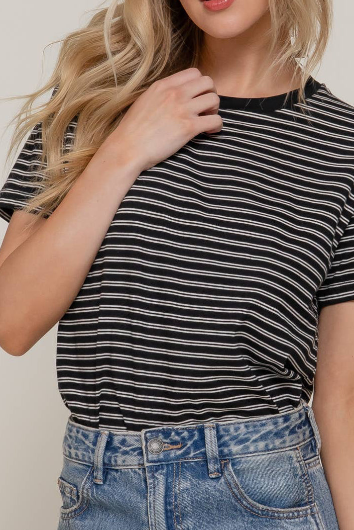 Short Sleeve Round Neck Y/D Stripe Tee