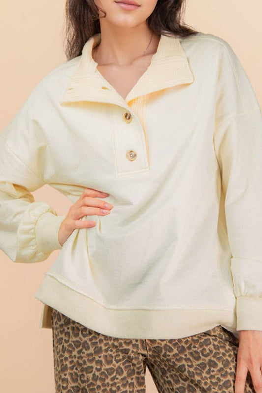 Mock Neck Mineral Washed Knit Causal Top