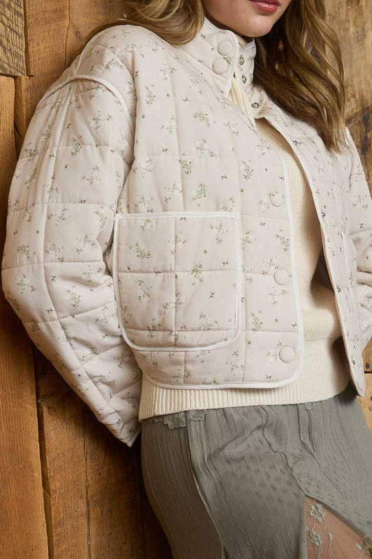Beige Floral Quilted Jacket