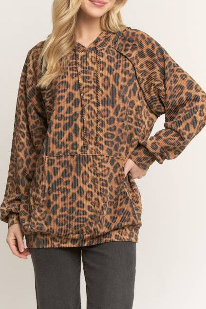 Ribbed Leopard Slouchy Hoodie