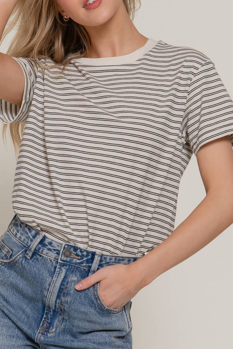Short Sleeve Round Neck Y/D Stripe Tee