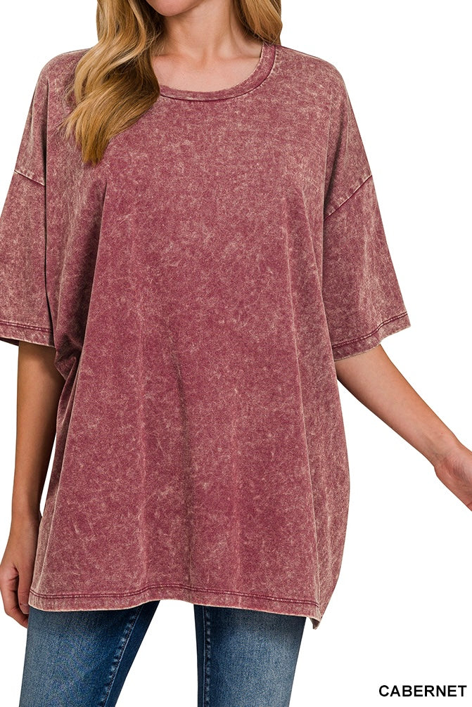 Zenana Acid Wash Oversized Boyfriend Tee