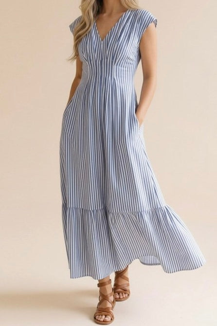 Blue Pinstripe Midi Dress