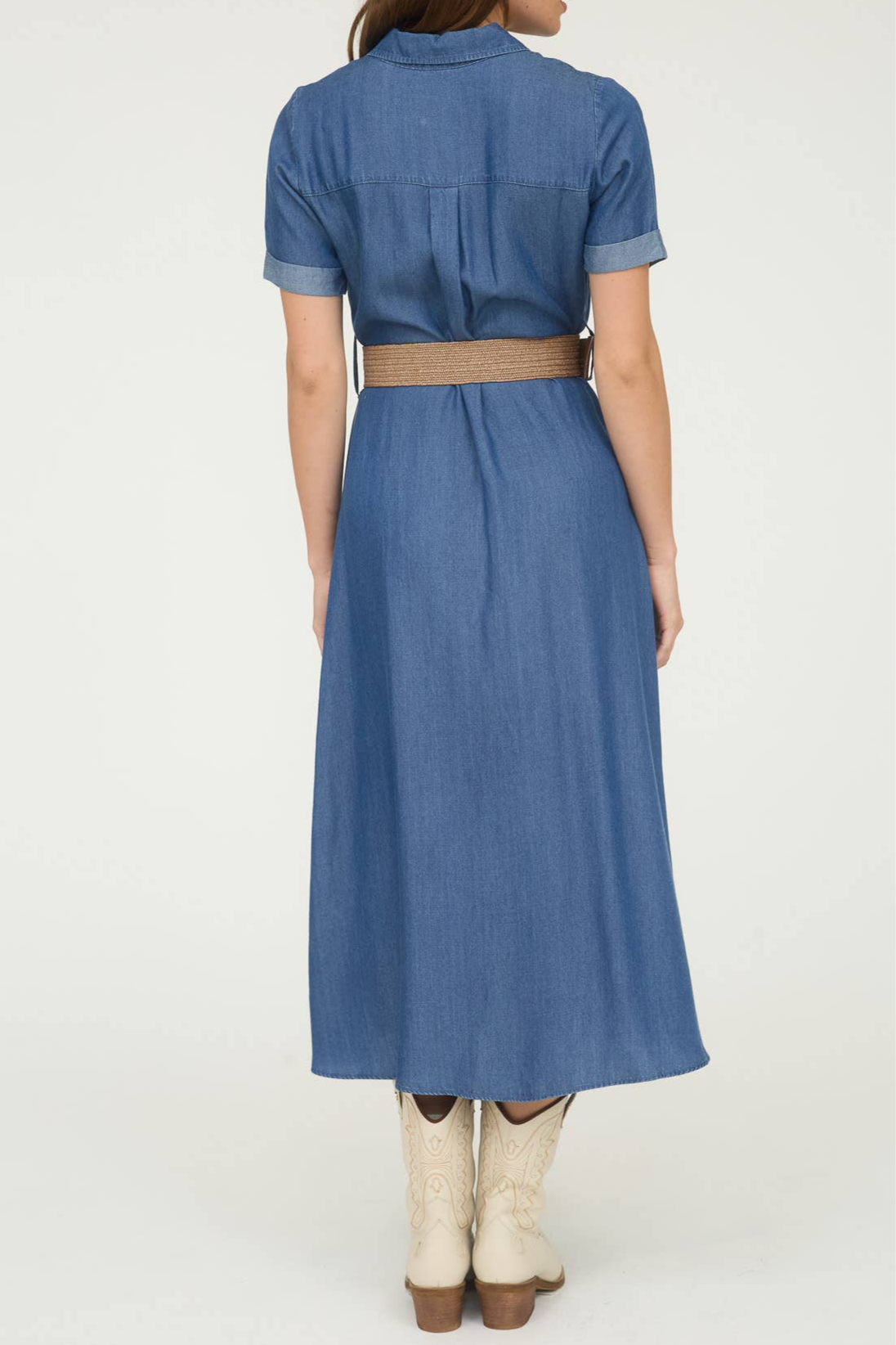 Chambray Belted Midi Dress