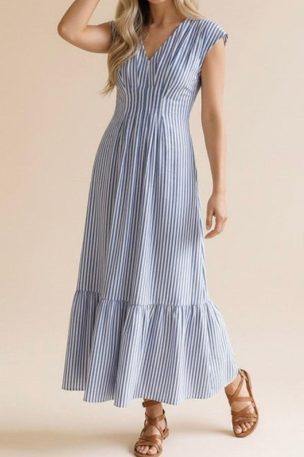 Blue Pinstripe Midi Dress