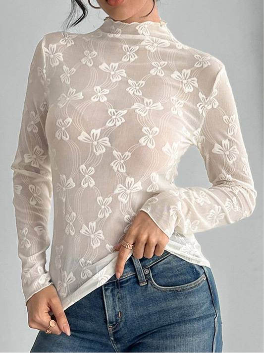 Butterfly Embroidered Mesh Shirt