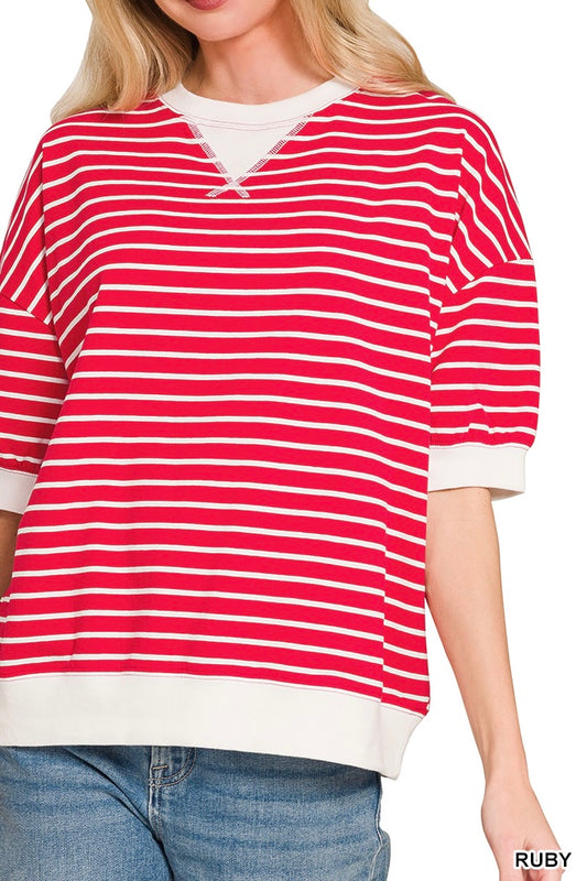 Zenana Stripe V-Patch Banded Pullover