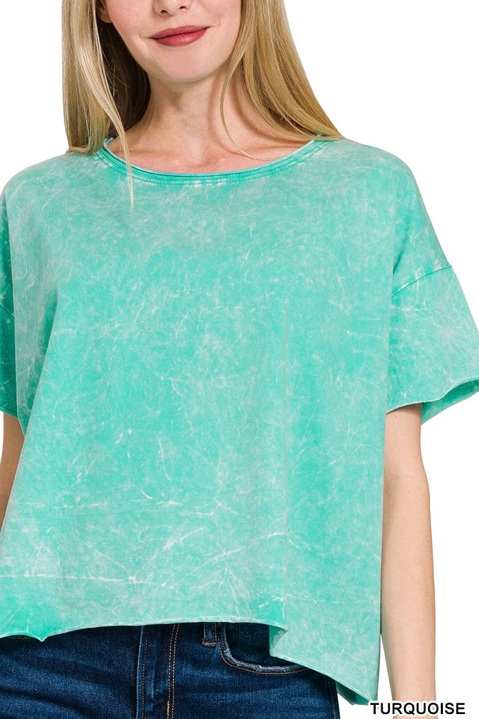 Zenana Crinkle Washed Semi-Crop Tee