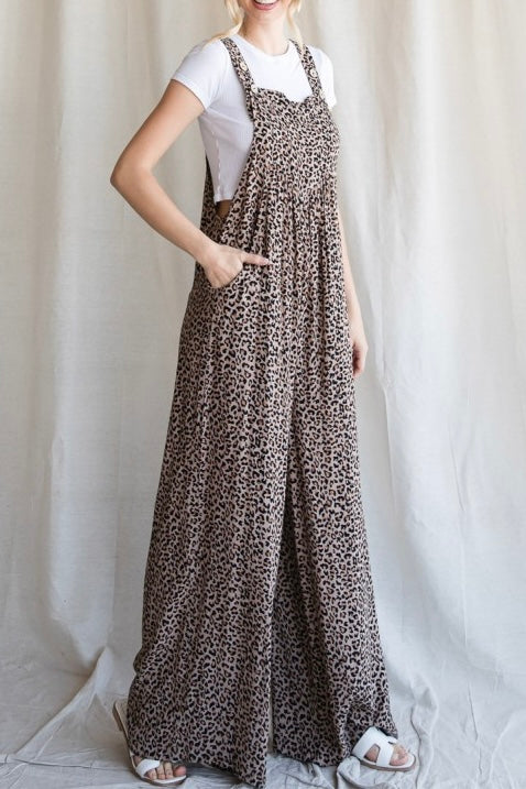 Brown Leopard  Wide Leg Overalls