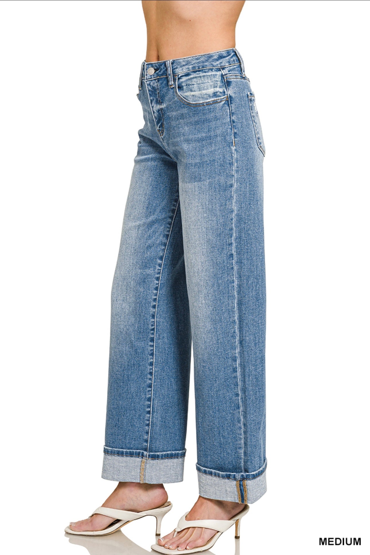 Zenana High Rise wide Leg Cuffed Jeans