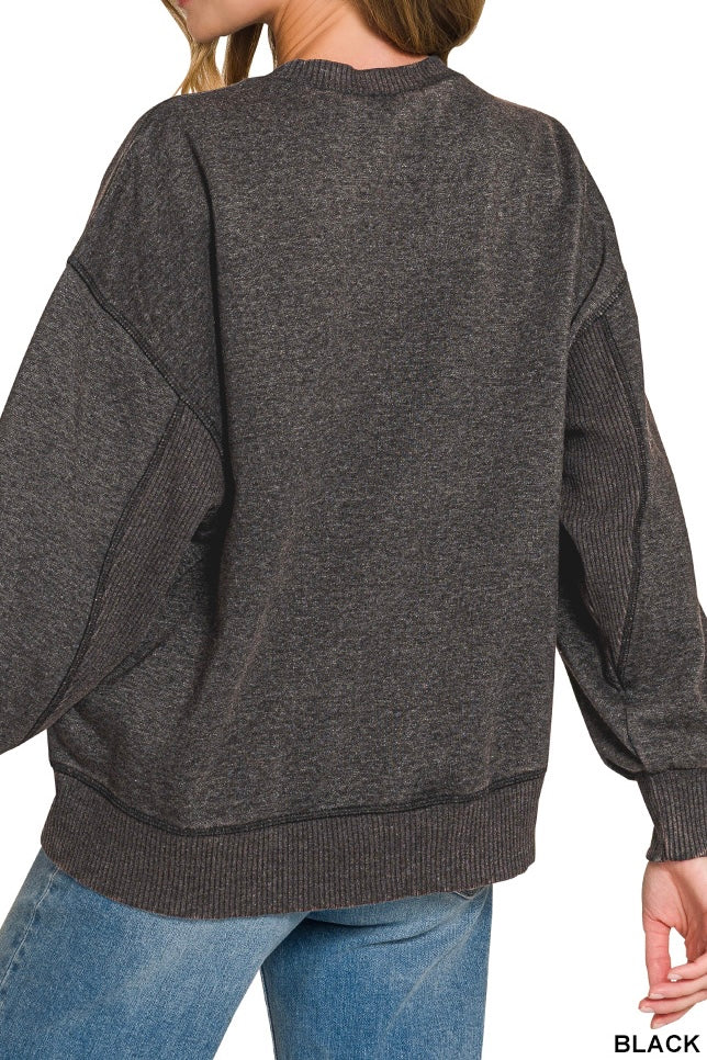 Zenana Slouchy Oversized Ribbed Insert Sweatshirt