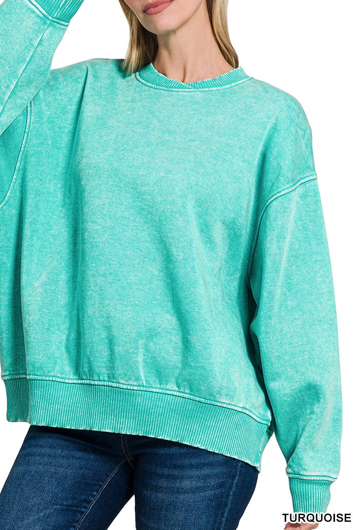 Zenana Oversized Rib Overlay Neck Sweatshirt