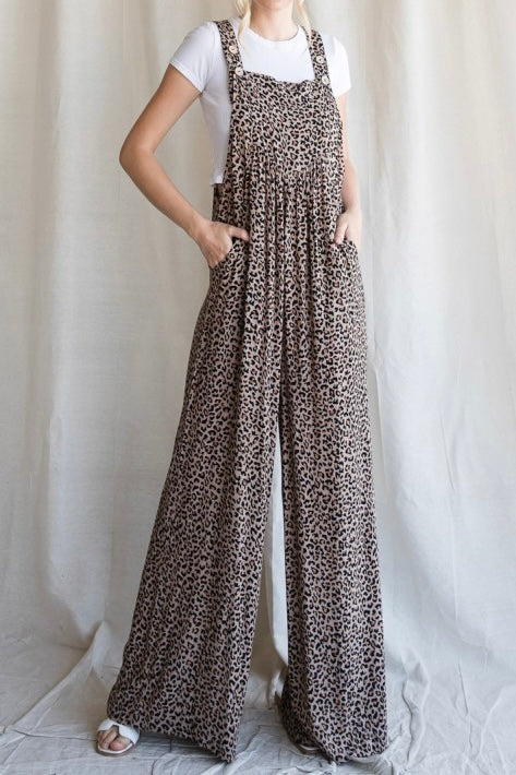 Leopard Wide Leg Overall Jumpsuit