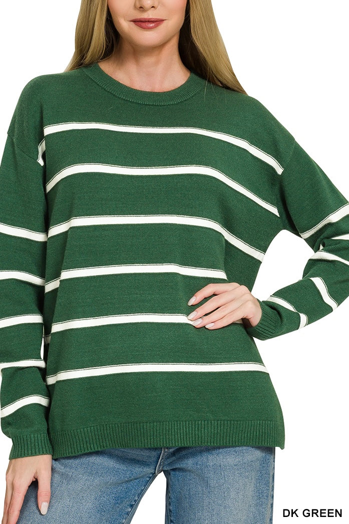 Zenana Viscose Stripe Crew Top