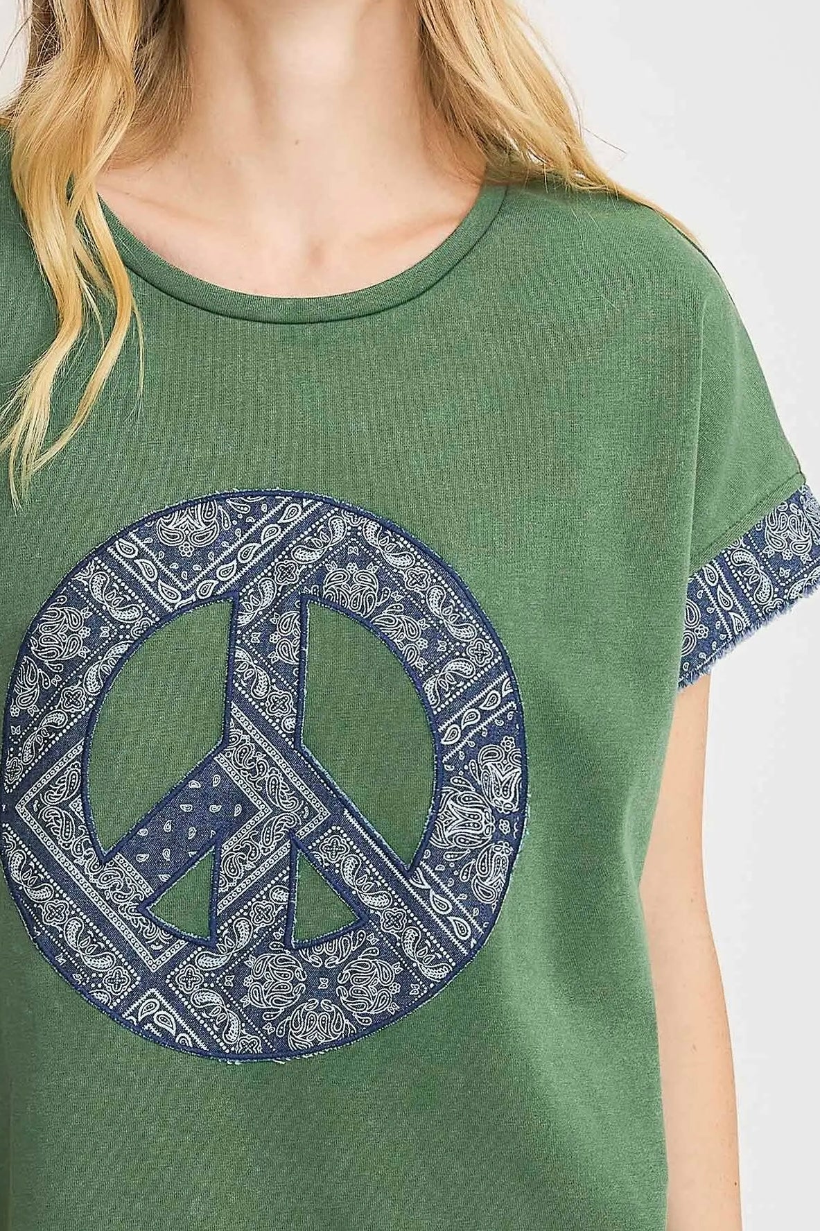 Green/Denim Patchwork Peace Sign Top