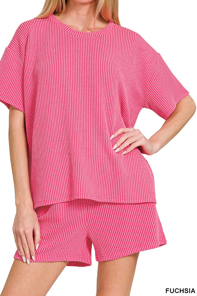 Zenana Raised Ribbed Shorts Set