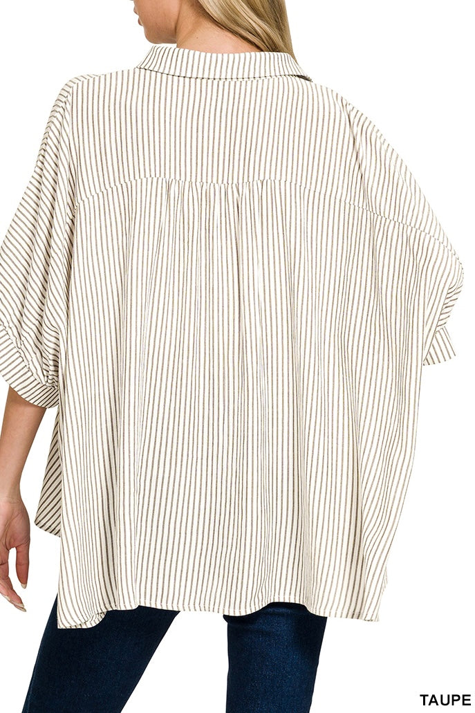Zenana Stripe Woven Boxy Top