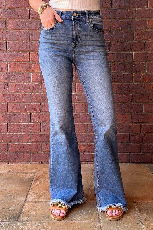 High Rise Frayed Hem Flares