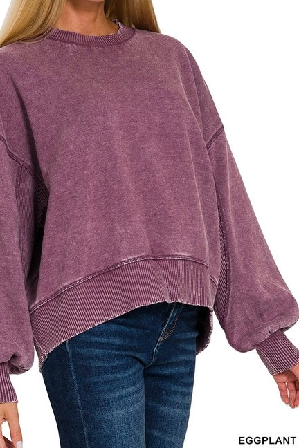 Acid Wash Side Ribbed Oversized Sweatshirt