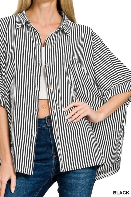 Oversized Stripe Button Down Top