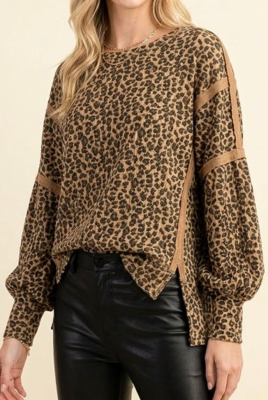 Reverse Seam Leopard Pullover
