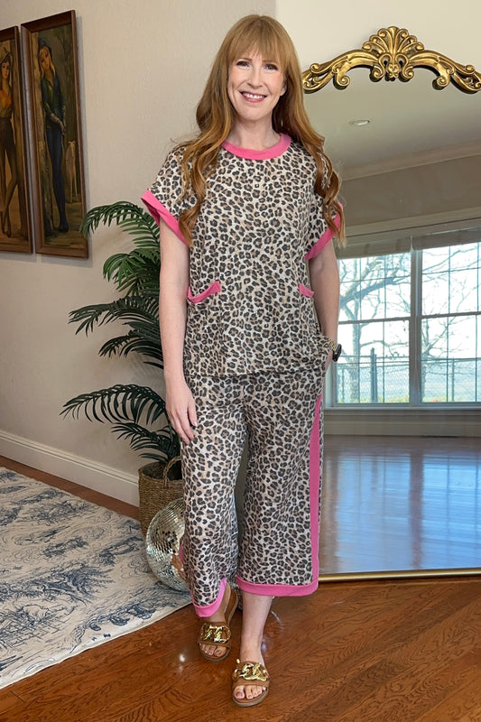 Leopard Pink Trim Terry Set