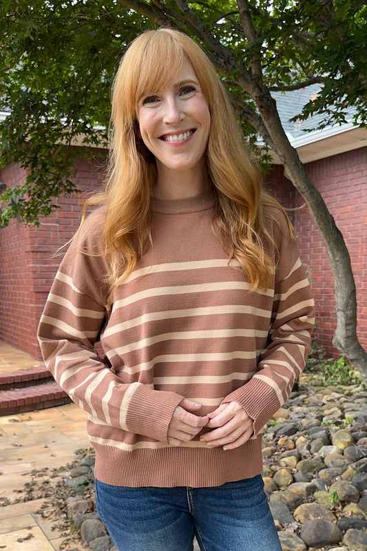 Brown Stripe Pullover Sweater Top