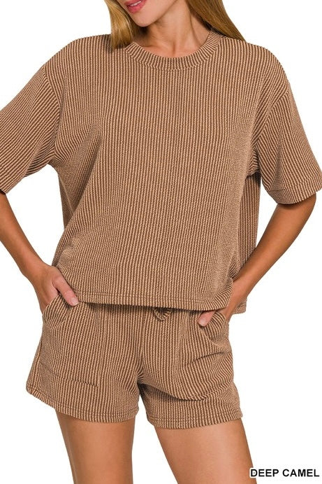 Ribbed Drawstring Shorts Set