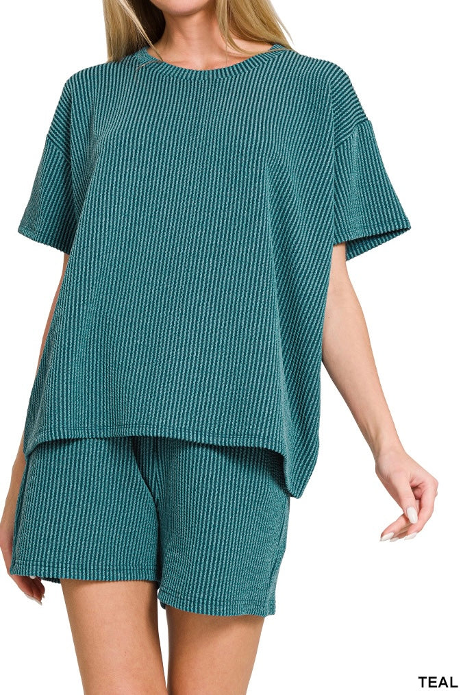 Zenana Raised Ribbed Shorts Set