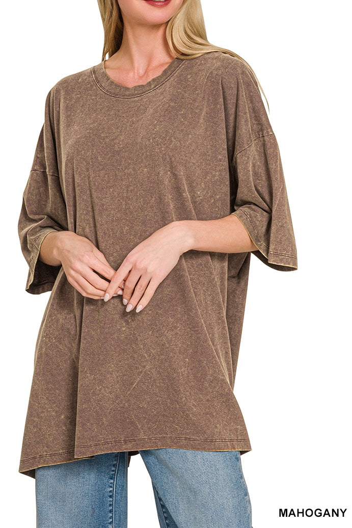 Zenana Acid Wash Oversized Boyfriend Tee