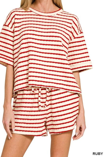 Striped Short Sleeve Shorts Set