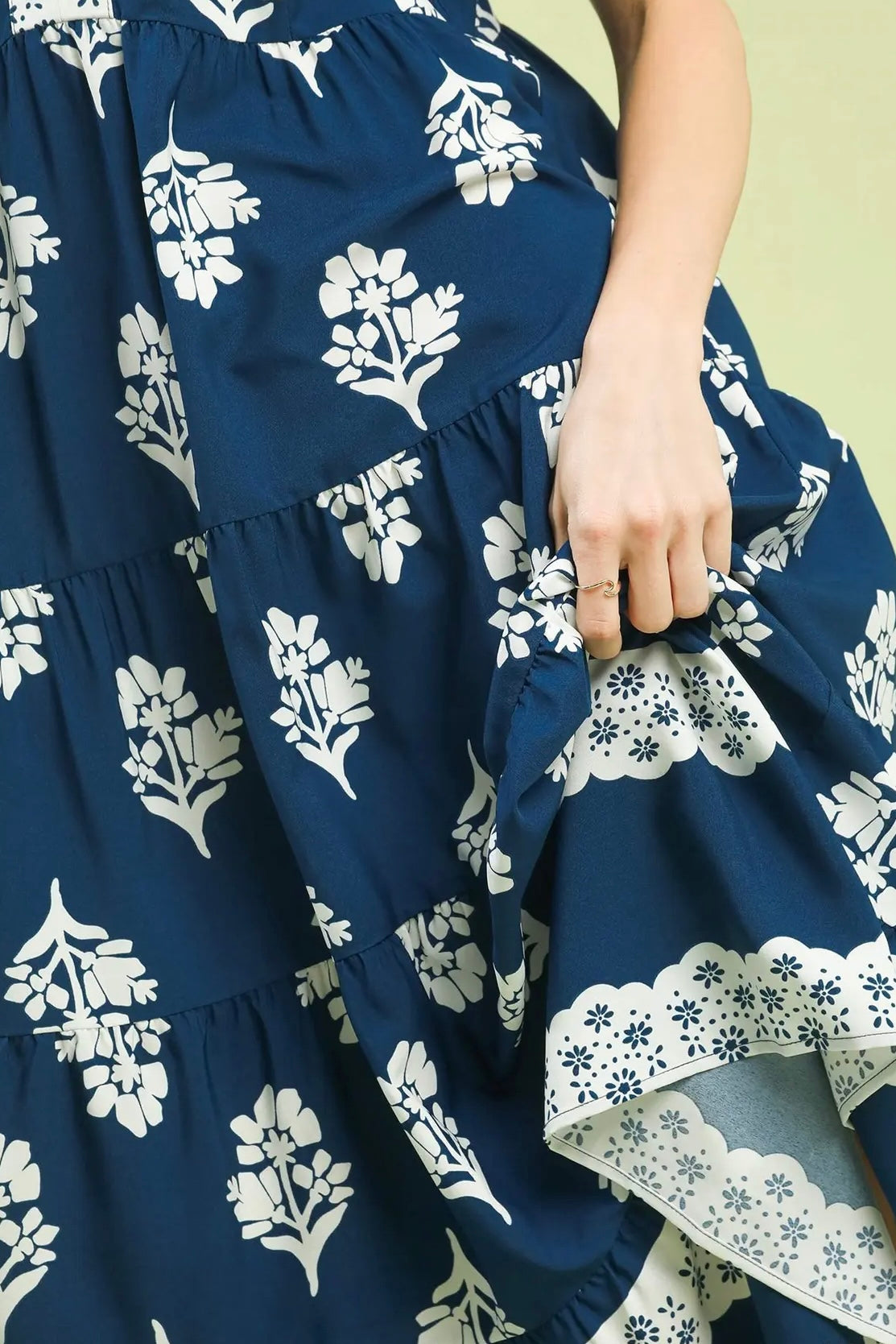 Navy Tile Floral Ruffle Sleeve Dress