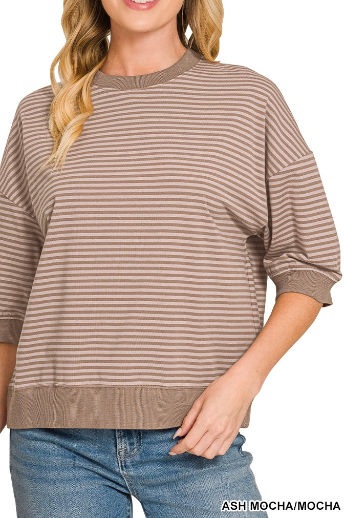 Zenana Stripe Contrast Banded Pullover