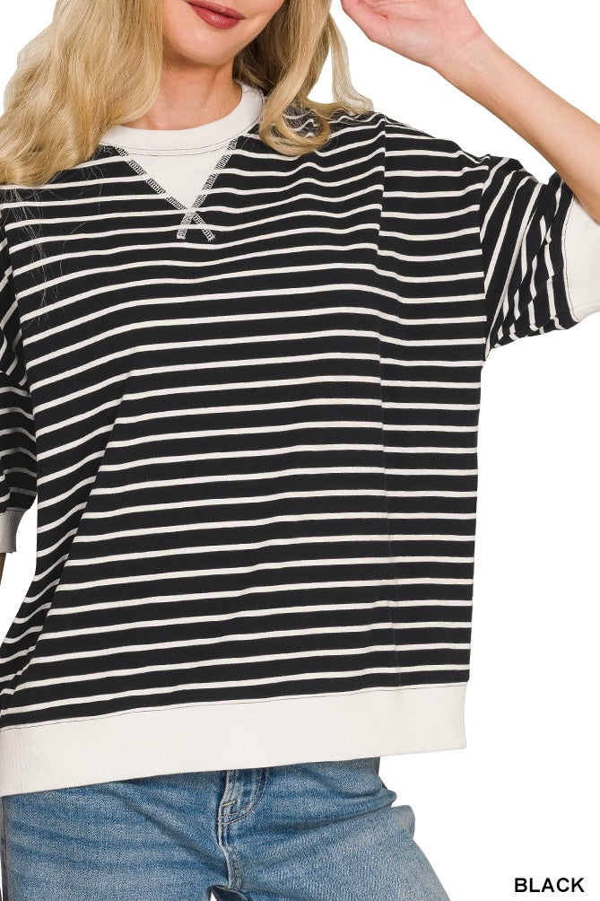 Zenana Stripe V-Patch Banded Pullover